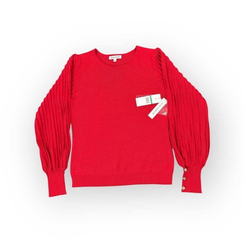 Nanette Lepore Red Shimmer Puff Sleeve Sweater NWT Size L